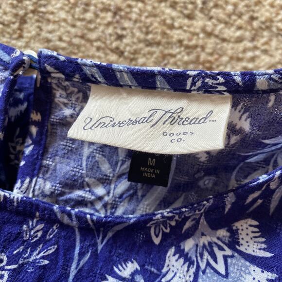 Universal Thread Floral Peasant Blouse Cottegecore Prairie Blue White Ruffle - Picture 2 of 8